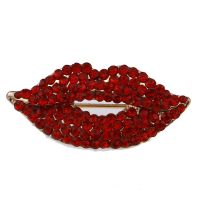 Korean rhinestone Red lips brooch Lovely jewelry high grade women 39;s brooches Shawl buckle pin Wedding luxury