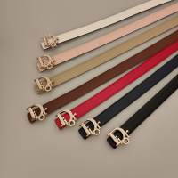 DOR Leather Belt Letters Studded Fashion All-match Smooth Buckle Belt Women