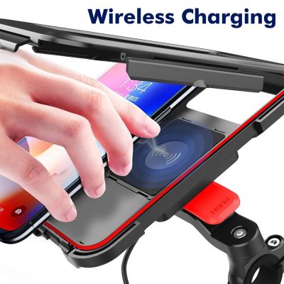 Waterproof Motorcycle Bicycle Phone Holder Stand Bag Wireless Charger Moto Bike Scooter Handlebar Bracket for iPhone 13 Samsung