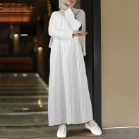 Muslim Dresses Striped Cotton Linen Kaftan Vintage Maxi Sundress Women Casual Long Sleeve Long Dress Female Robe Vestidos 2021