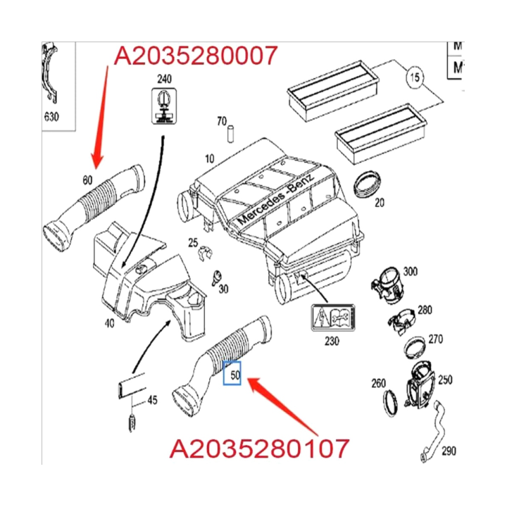 new-1-set-left-right-side-air-cleaner-intake-duct-tube-hose-replacement-2035280007-2035280107-for-mercedes-c320-c240-2001-2005