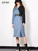 XITAO Dress Long Sleeve Patchwork Casual Dress Women