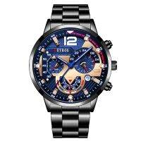 「Dark blue watch」หรูหรา MensFashion ทองสแตนเลสสุภาพบุรุษธุรกิจนาฬิกา