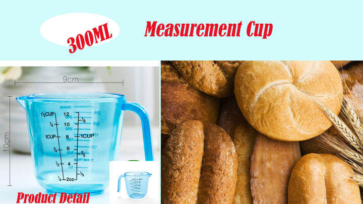 Bakery Baking Plastic Water Liquid Measuring Cup 300ml Clear Blue