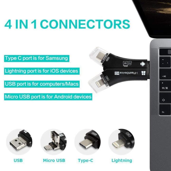 4-in-1-iphone-micro-usb-usb-type-c-usb-sd-การ์ดรีดเดอร์สำหรับ-iphone-ipad-mac-และ-android-sd-และ-micro-sd-pc