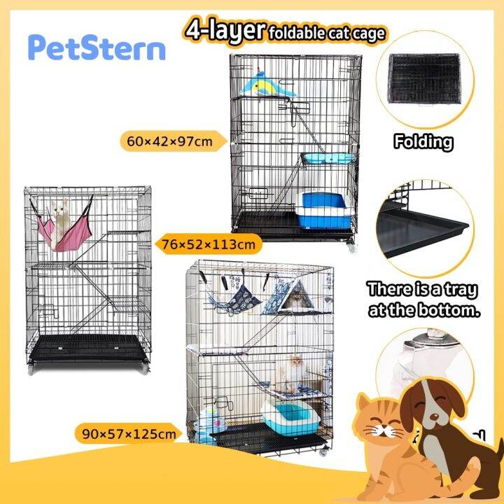 【24H Ship】Collapsible Cat Cage 3/4 Layers With Wheels Large Pet Condo ...