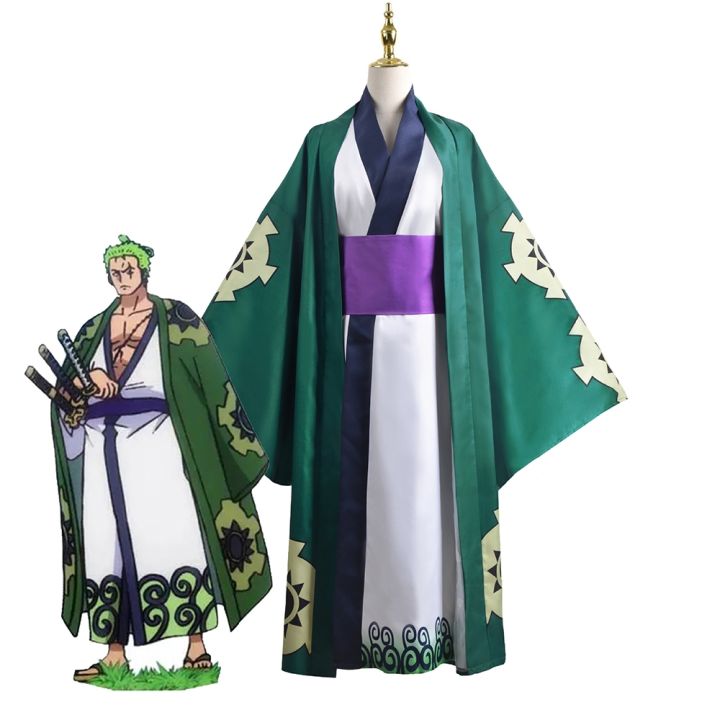 Wholesale Anime Roronoa Zoro Cosplay Costume Wano Kuni Country Kimono Robe Full Suit Outfits