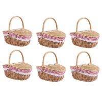 6X Country Style Wicker Picnic Basket Hamper with Lid and Handle &amp; Liners for Picnics, Parties and BBQs