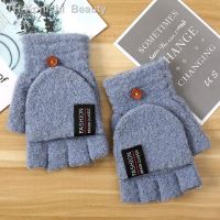 【hot】♗  Wool Knitted Fingerless Flip Gloves Warm Touchscreen Men Exposed Mittens Half-finger