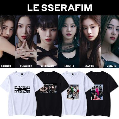 New Korean Fashion LE SSERA K-pop T-shirt FEARLESS K Pop Tshirt Harajuku Streetwear Hip Hop Cotton T Shirt Female Cal Tee Top