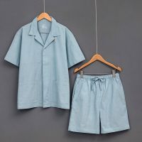 ⭐️⭐️⭐️⭐️⭐️ MUJI MUJI Japanese MUJI 100  cotton washed cotton womens short-sleeved pajamas mens spring and summer home wear couple set