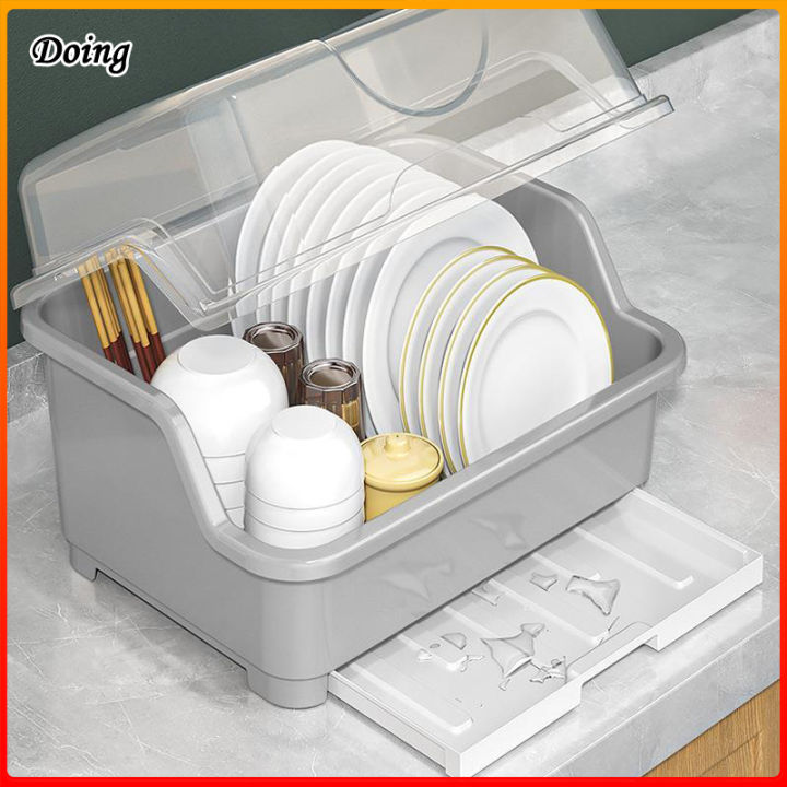 Dish Rack with Cover dustproof Kitchen Dish drainer rack organizer