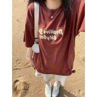 ♤ Suit female wine red short-sleeved summer new students ins small T-shirt leisure sports shorts two-piece tide