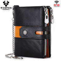 [Free Shipping] ZZOOI New Mens Genuine Leather Wallet Retro Simple Zero Wallet Double Zipper Short RFID Antimagnetic Wallet Mens Bag