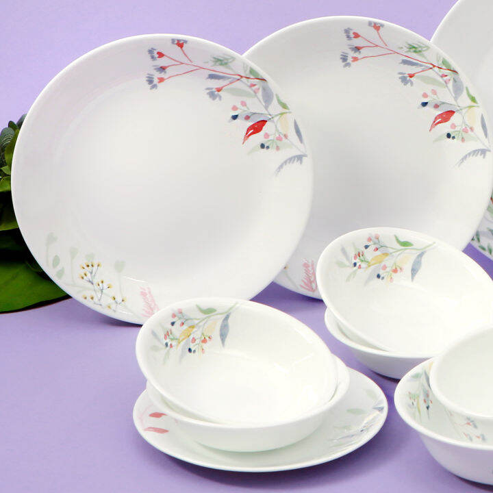 corelle-monteverde-san-jose-ชามและจานเซรามิก-18-ชิ้น-อาหารเย็น-เครื่องล้างจาน-ตู้เซฟ