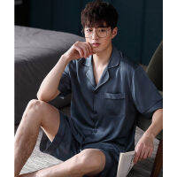 Fast Shipping New Pajamas MenS Summer Bingshi Short Sleeve Silk Home Family Simulation