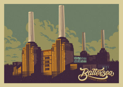 Hot BATTERSEA POWER STATION VINTAGE TRAVEL Art โปสเตอร์ผ้าไหมพิมพ์24x36inch