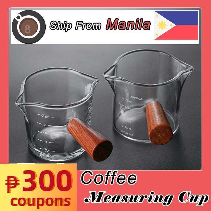 Espresso shot Glass Measuring Cup with Wooden Handle Double Mouths Milk