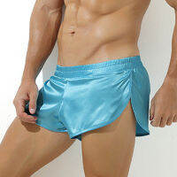 Mens Shiny Satin er Briefs Beach Bottom Pajamas Shorts Underwear Nightwear Side Slit Bulge Pouch Men Underpants