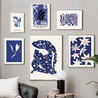 ♦แองซัม☊Klein Blue Matisse Abstract Line เปลือยดอกไม้ใบไม้โปสเตอร์นอร์ดิกงานศิลปะพิมพ์ผนังห้องนั่งเล่นตกแต่งบ้านผ้าใบวาดภาพ