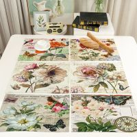 【CC】 Big Flowers Print Placemats 42x32cm Dining Table Mats Placemat Cup Drink Coasters