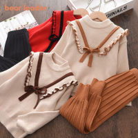 Bear Leader Baby Girls Sweater Clothing Sets 2021 Newest Winter Knitted Ruffles Fashion Party Holiday Newborn Children Costumes