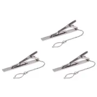 3X Mens Plain Silver Color Chrome Stainless Steel 6CM Standard Tie Clip Clasp Bars Pins