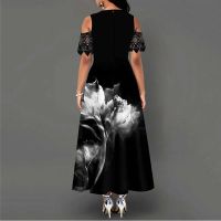 ✴﹍♂ Vintage Long Dress For Women Sexy Lace Short Sleeve Off-shoulder O-neck Party Dress 2022 Spring Floral Printed Elegant Vestidos