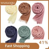 WUSUOGU สไตล์ใหม่ๆ ผ้าพันคอย่น ไซส์ใหญ่พิเศษ สีทึบทึบ ผ้าคลุมศีรษะ Maxi ลำลองแบบสบายๆ ผ้าคลุมไหล่แบบย่น ฮิญาบธรรมดา สำหรับผู้หญิง