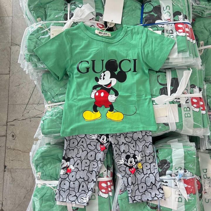 พร้อมส่ง-ชุดเด็กเสื้อแขนสั้น-กางเกงยาวคลุมเข่า