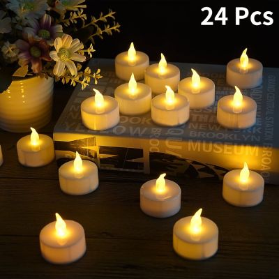 24Pcs Flameless Led Tealight Candles Battery Operated Warm White Flameless Pillar Candle Bluk for Romantic wedding Home Decor