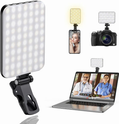 ALTSON 60 LED Portable Selfie Light Video Conference Lighting with Clip &amp; Camera Tripod Adapter Rechargeable 2200mAh CRI 97+, 3 Light Modes for Phone iPhone Webcam Laptop Photo Makeup Black