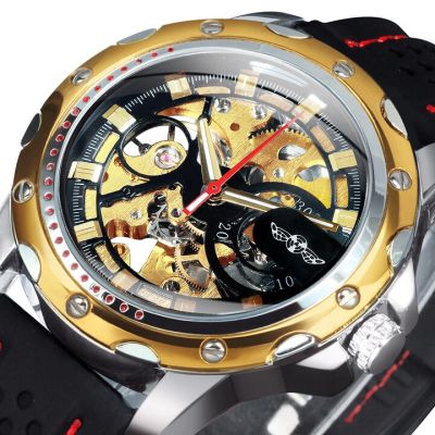 Army Military Cool Black Top Luxury Brand WINNER Automatic Skeleton Watch Men Sport Classic Rubber Strap Relogio Masculino Clock