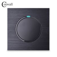 Coswall 1 Gang 1 Way Random Click On / Off Wall Light Switch With LED Indicator Black / Silver Grey Brushed Aluminum Metal Panel