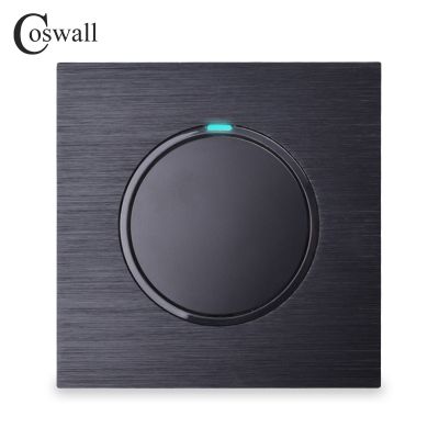 Coswall 1 Gang 2 Way Random Click On / Off Pass Through Wall Light Switch Switched LED Indicator Black / Silver Aluminum Panel