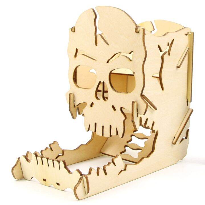 Skull Dice Tower Wood Skull Carving Dice Easy Roller Box for RPG Board