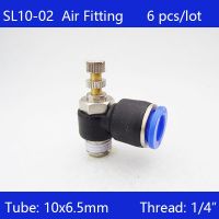 QDLJ-High Quality 6pcs Sl10-02 10mm Push In To Connect Fitting 1/4" Thread Pneumatic Speed Controller