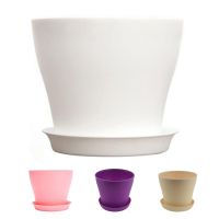 Plastic Plant Flower Pot Planter With Saucer Tray Round Gloss Home Garden Decor, Beige Upper -, 14cm / 5.51"