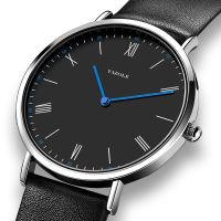 （Dark blue watch）ใหม่ MenSimple LeatherWristFor MenFashionThin WristOriginal YAZOLE Reloj Hombre