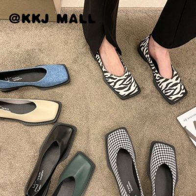 KKJ MALL รองเท้า รองเท้าผู้หญิง รองเท้าแตะร แฟชั่น สินค้ามาใหม่ ธรรมดา หัวเหลี่ยม สไตล์อังกฤษ รองเท้า