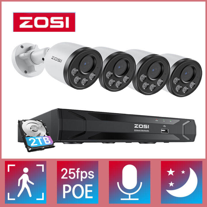 ZOSI 5MP 8CH PoE Security KIt With Audio 5MP NVR 2.5K HD Outdoor 25fps ...