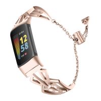 {zhiyun Watchshop}เพชรสแตนเลสสตีลสำหรับ Fitbit Charge 5สายคล้องคอผู้หญิง Lady สร้อยข้อมือโลหะ Correa สำหรับ Fitbit Charge 5 Watchband