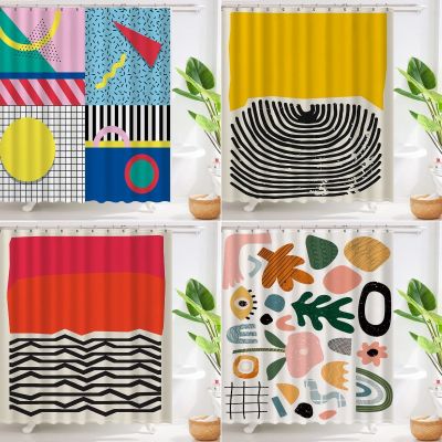Pop Art Geometric Shower Curtain Fashion Classicl Abstract Colourful Bathroom Curtains Waterproof Fabric Decor Sets with Hooks