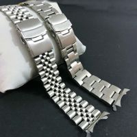 ☾ 20 22mm Stainless Steel Watchband Curved End Strap Fold Buckle Clasp Wrist Belt Bracelet Silver For Seiko Watch Accessories