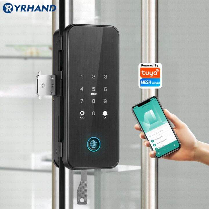 yrhand-สว่านฟรีบลูทูธรหัสบัตรสแกนลายนิ้วมือ-rfid-ไบโอเมตริกซ์การควบคุมระยะไกลแอป-tuya-ล็อคประตูกระจกอัจฉริยะ