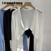 IRENASTORY เสื้อคาร์ดิแกนฤดูร้อนสำหรับผู้หญิงสไตล์ลำลองเกาหลีปกป้องซันนี่แขนยาวเสื้อคลุมบางๆผู้หญิง