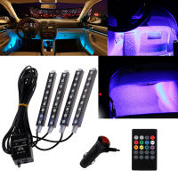 4pcs LED Light Bar Car Interior Decoration Lights Music Atmosphere LED Strip Light Remote Control Lighter Indoor Floor