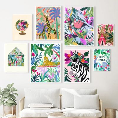Tropical Jungle Koala Tiger เสือดาวดอกไม้เต็นท์ Wall Art ภาพวาดผ้าใบโปสเตอร์และพิมพ์สำหรับตกแต่งห้องนั่งเล่น-คุณภาพสูง,สีสันสดใส,เหมาะสำหรับตกแต่งบ้านหรือสำนักงาน