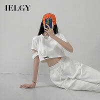 IELGY เสื้อแขนสั้นสำหรับผู้หญิงฤดูร้อนเอวสูงทรงสั้นโชว์สะดือ