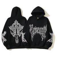 2023 newhigh Street re New CROSS Kirin ARM Dark Black unisex Skull R หลวมผ่อนคลายแขนยาว hoodie